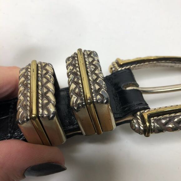 Brighton Leather Croc Embossed Western Embellished Black Silver Belt Medium